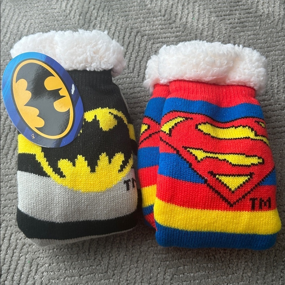 DC Superhero Sherpa Lined Gripper Bottom Socks 3pk Wonderwoman Batman Superman - Picture 5 of 5